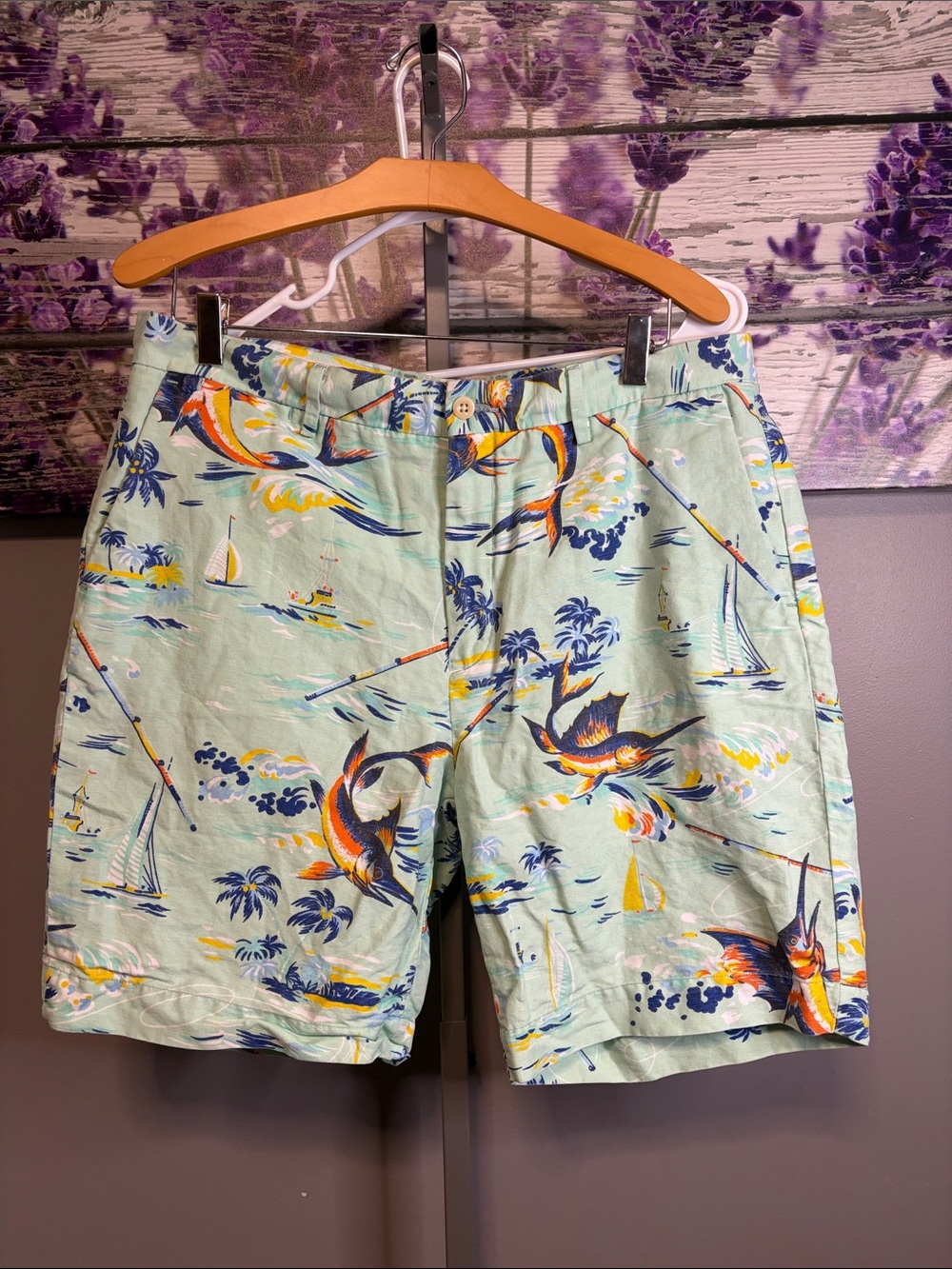 Men's Polo Ralph Lauren Linen Cotton Shorts with Tropical Print EUC